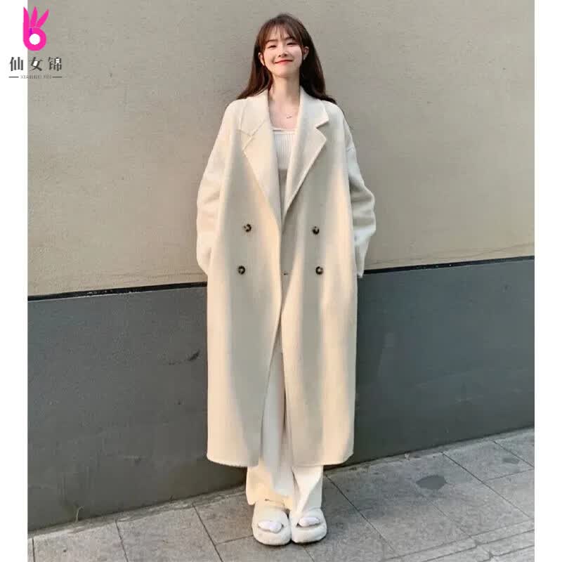 仙女锦新款中长款外套女秋冬加棉学生茧型宽松过膝大衣双排扣慵懒风衣厚 杏色 S属于什么档次？