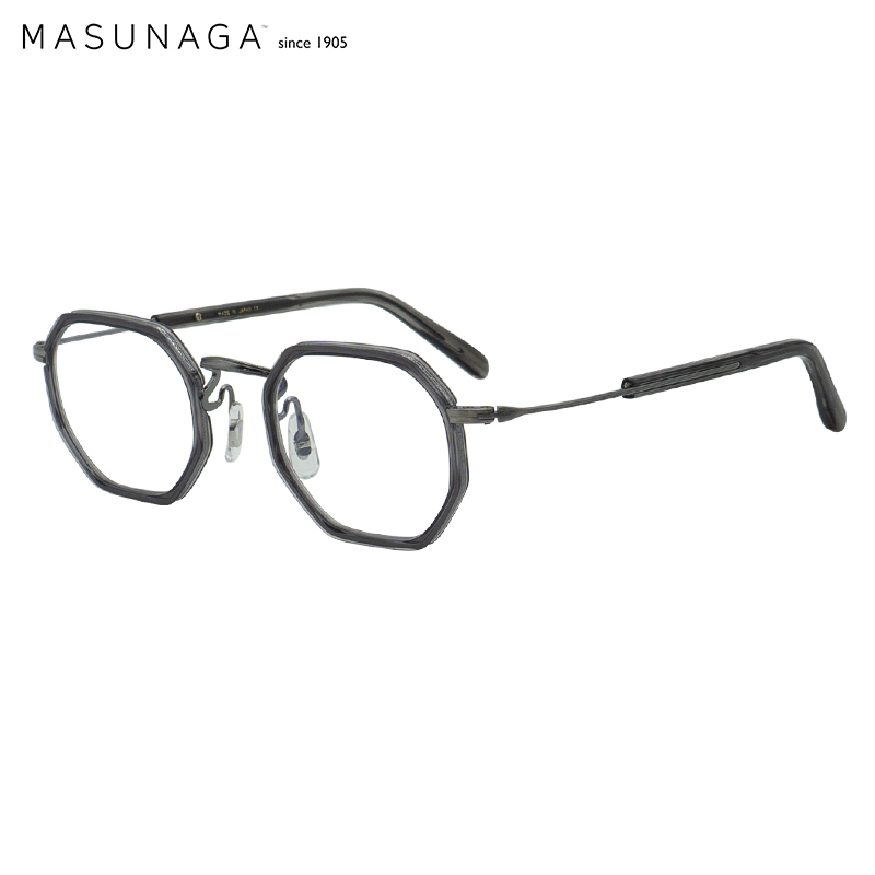 masunaga增永眼镜框 男女复古日本手工制作 多边形钛+板材远近视光学眼镜架GMS-118S #394 灰加银 46mm