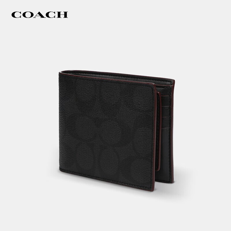 蔻驰(coach)男士横款可折叠印花短款票夹商务休闲证件钱包零钱包