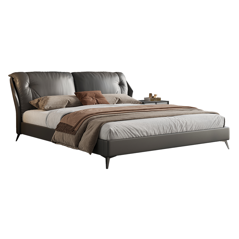 卓昙 床 意式极简轻奢真皮床1.8米现代简约双人床主卧大床软包婚床 单床 1800mm*2000mm 框架结构