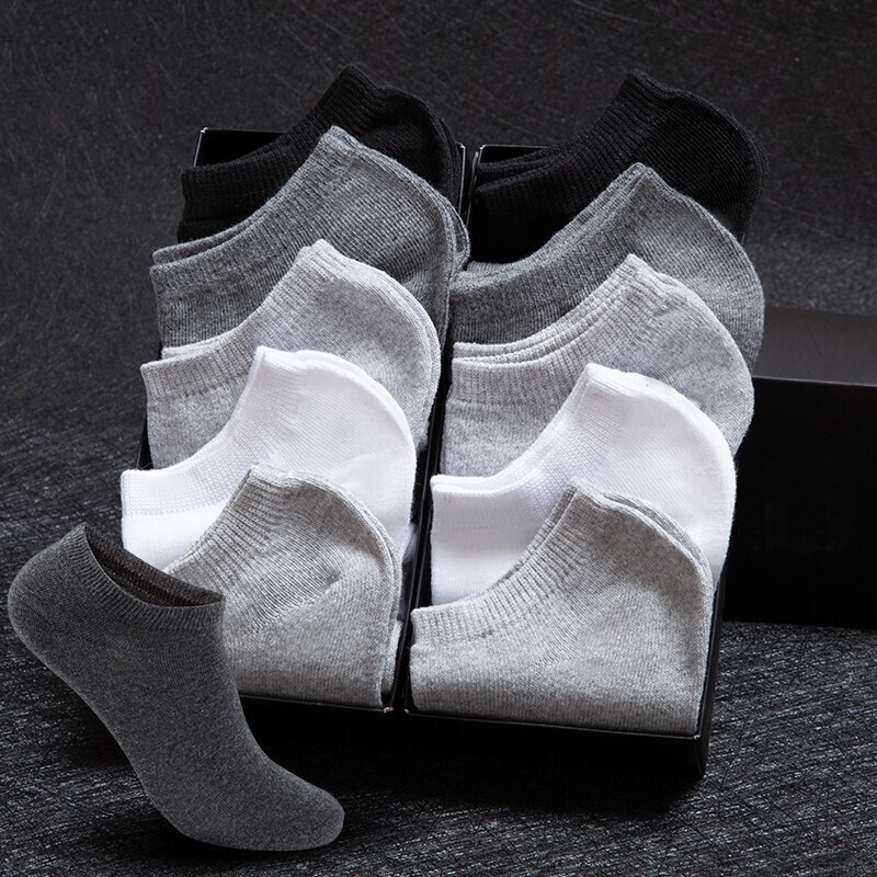 何小曼袜子男夏季短袜船袜男士低帮浅口短筒隐形袜运动袜3双灰色均码
