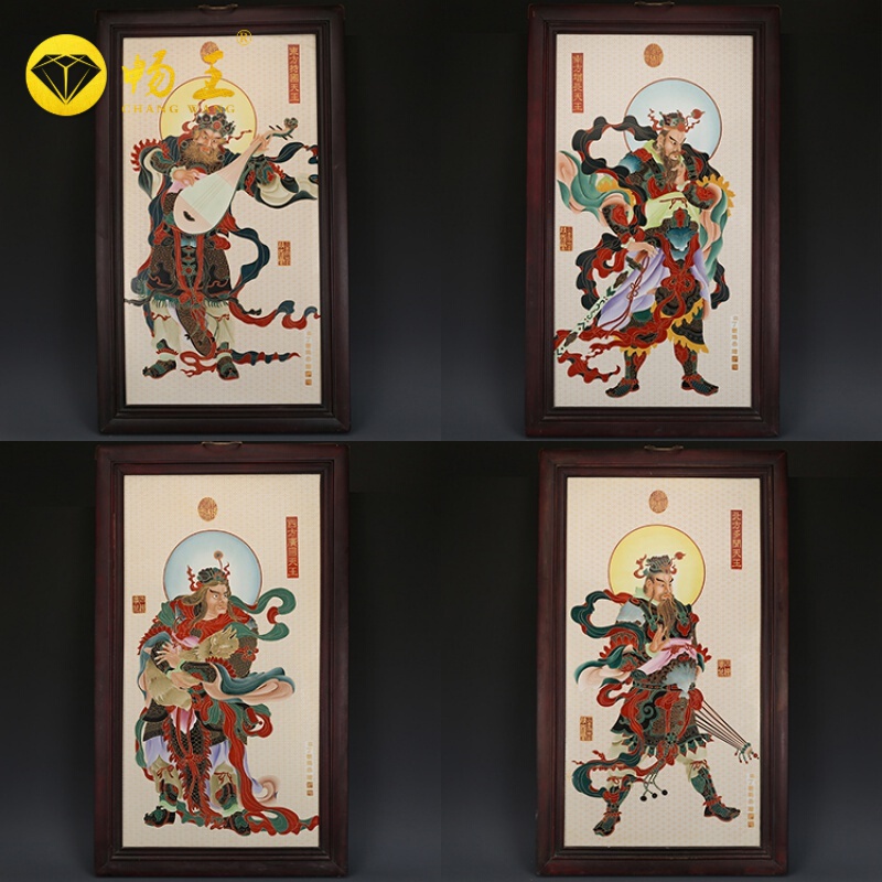 古玩沙发背景墙老物件瓷器茶室古瓷器画收藏复大清乾隆粉彩四大天王