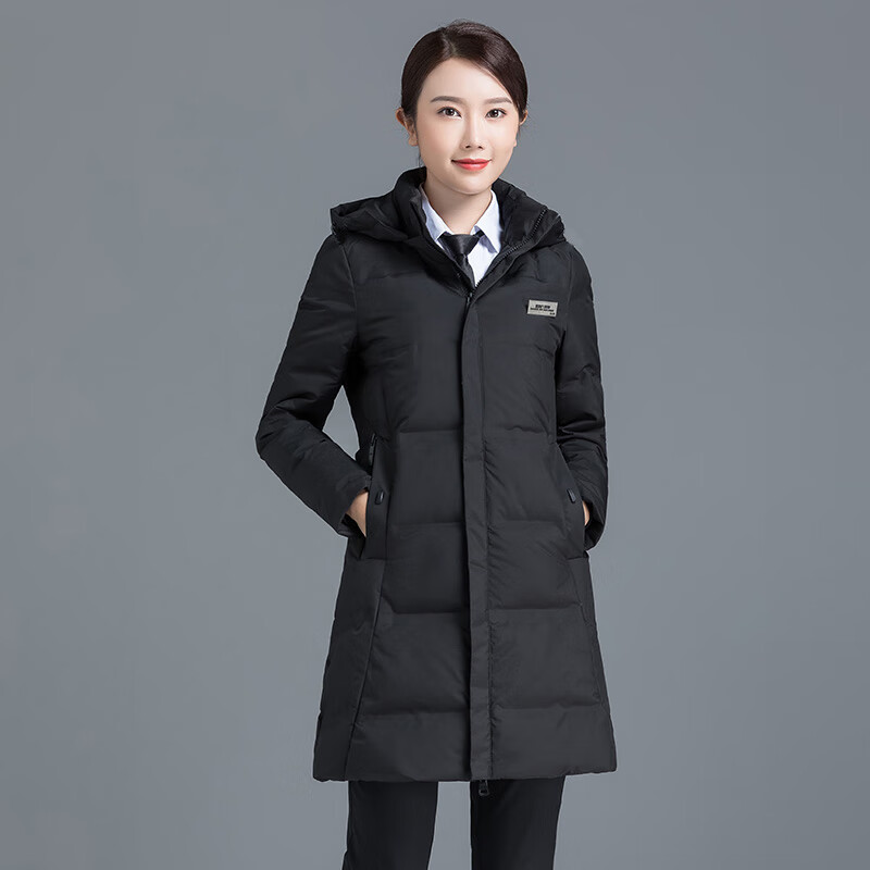 王国盾牌高端职业工装羽绒服2023新款中长款加厚保暖修身显瘦冬空姐