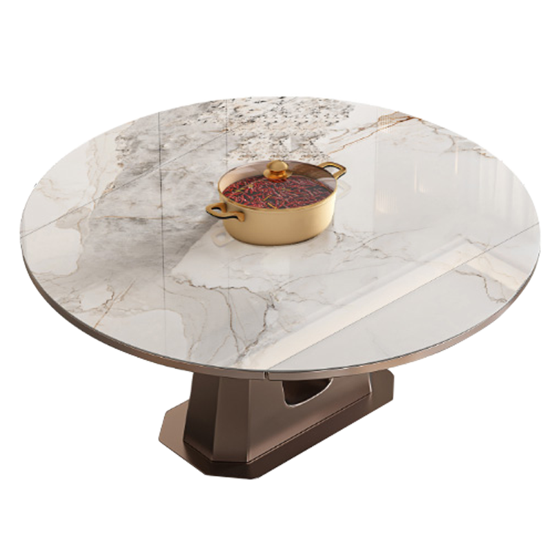 优凡木品 餐桌 意式岩板餐桌家用轻奢简约小户型可伸缩旋转变圆形岩板餐桌椅组合 1.35米单餐桌