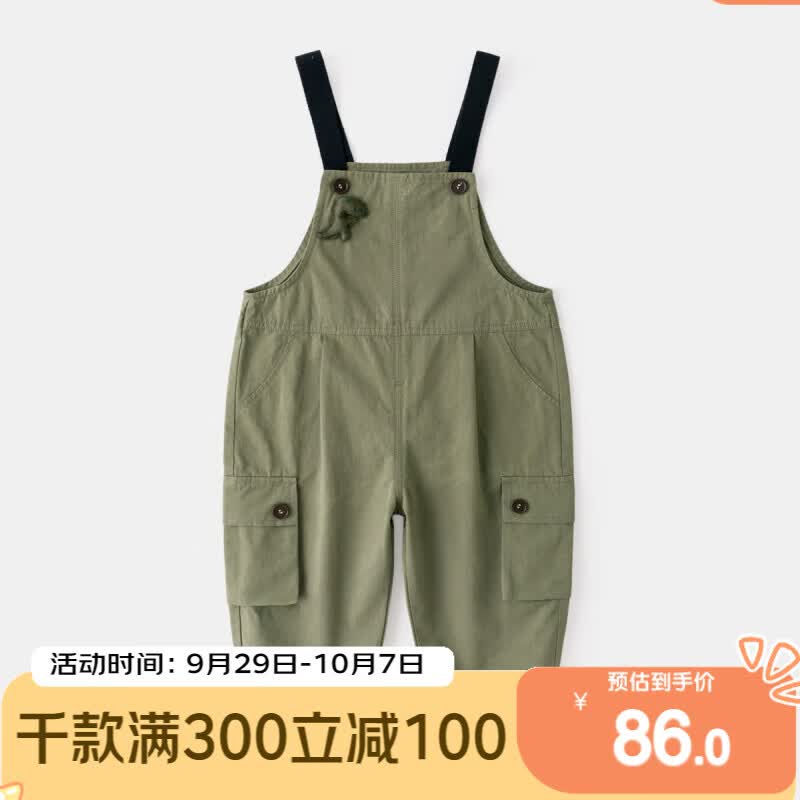 嘟嘟家童装宝宝裤子秋季儿童背带裤秋款男童工装裤0-3岁小童秋装休闲裤 军绿色 90cm怎么看?