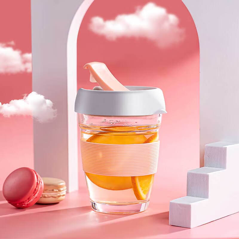 水杯ins风便携女水杯随手透明咖啡杯冷萃带盖随行牛奶杯 随行杯(粉色)