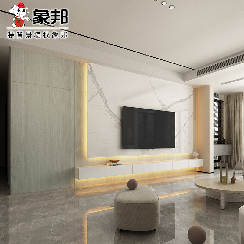 象邦岩板电视背景墙瓷砖客厅隐形门装饰影视墙格栅板浅影 整墙套餐(1