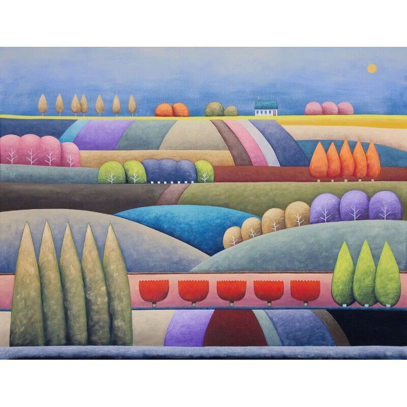 艺幻抽象色彩田园风景客厅装饰画高山连绵肌理手绘油画玄关卧室挂壁画