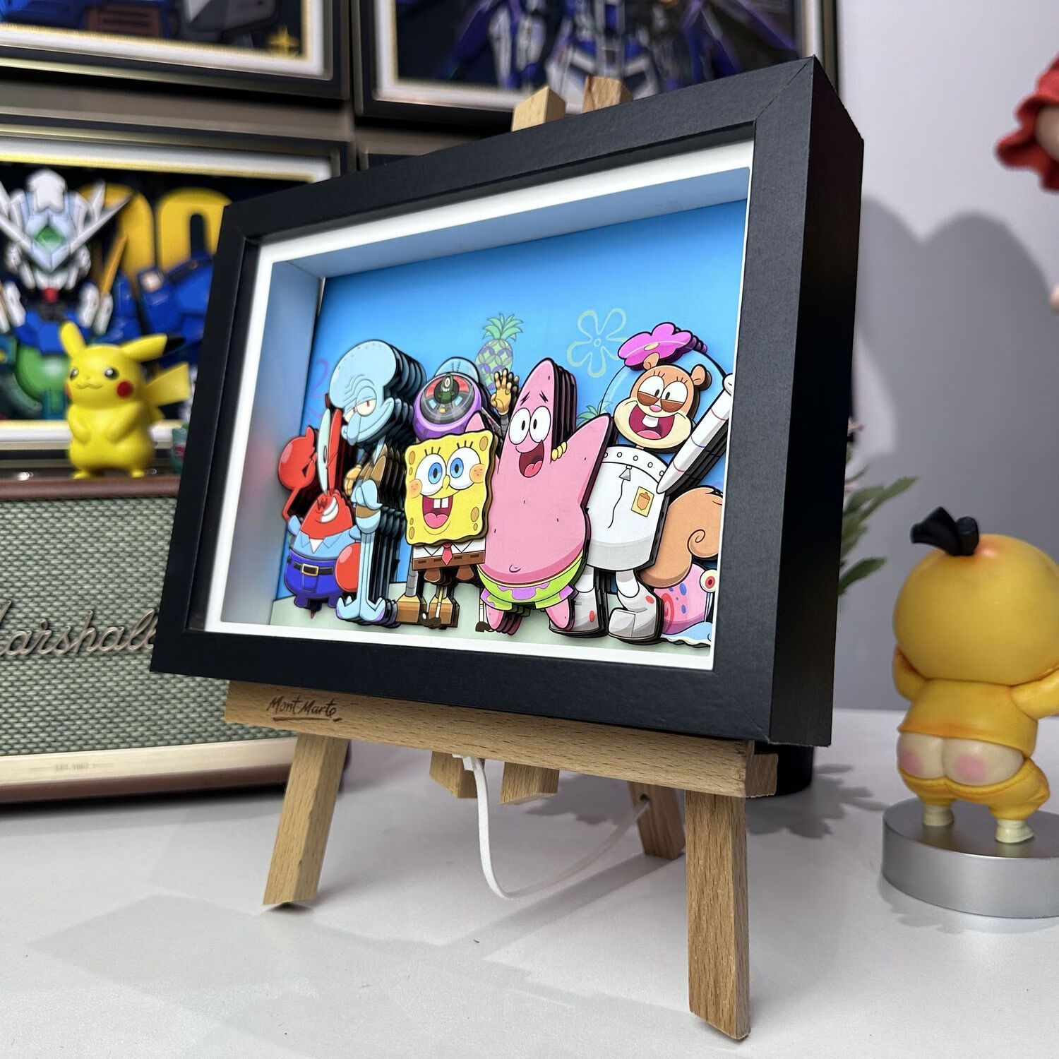 海绵宝宝3d手工纸雕立体画摆台卧室床头装饰画生日礼物送儿童男孩 黑