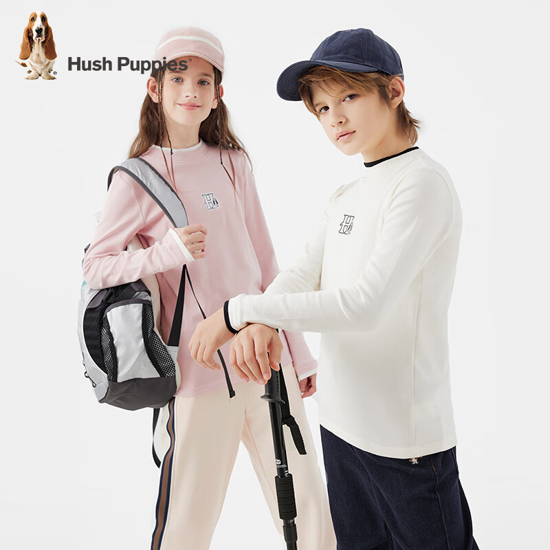 暇步士(Hush Puppies)【经典款】童装儿童男女大童秋季新款舒适气质休闲感打底衫 米白色 120 cm