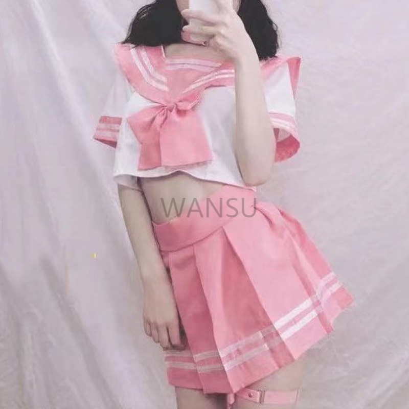 晚苏梦夜超性感日韩系列可爱粉红少女超短裙校园学生jk制服套装 粉色