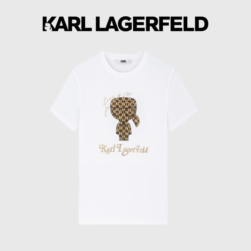 Karl Lagerfeld卡尔拉格斐轻奢老佛爷男装夏款 个性图案LOGO短袖T恤 本白 48