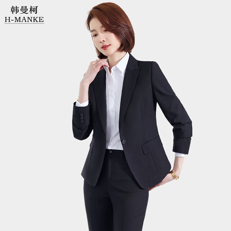 韓曼柯（HANMANKE）女士西服休閑職業(yè)正裝純色單外套商務正裝面試上班教師工作制服