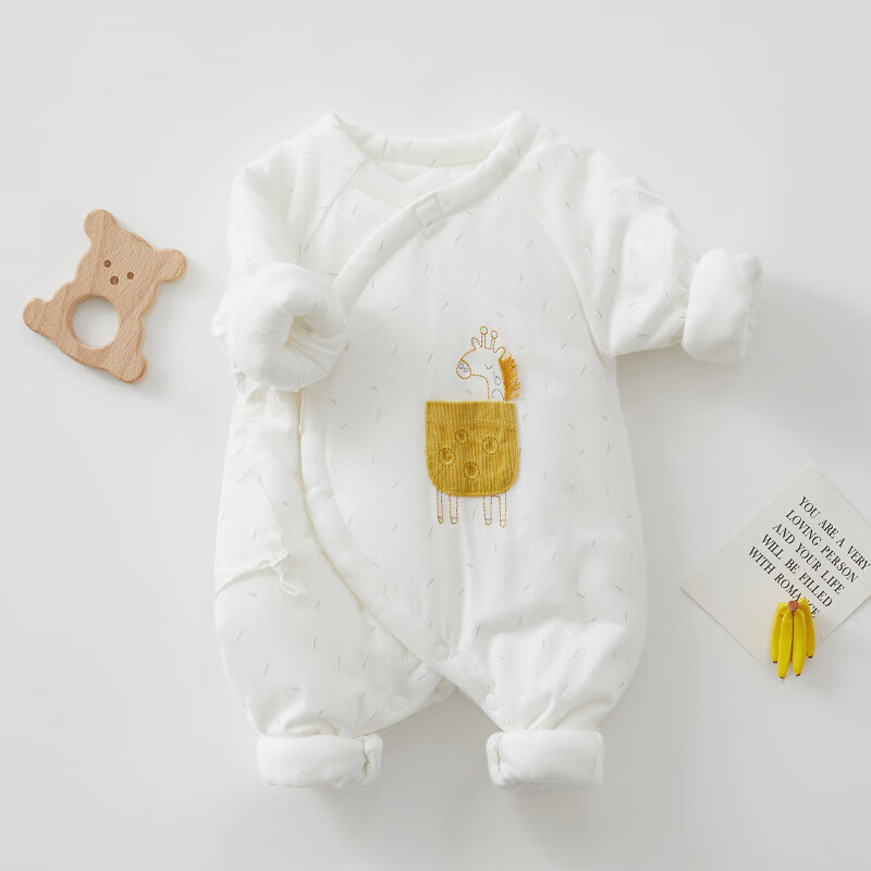 裴宏新生儿衣服秋冬加厚夹棉蝴蝶衣a类和尚服宝宝衣服冬服装婴儿 白色 52cm