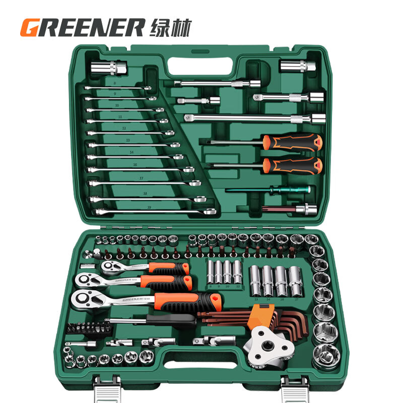 绿林（GREENER）专业汽修工具套装大中小飞棘轮套装梅花开口两用扳手全套121件
