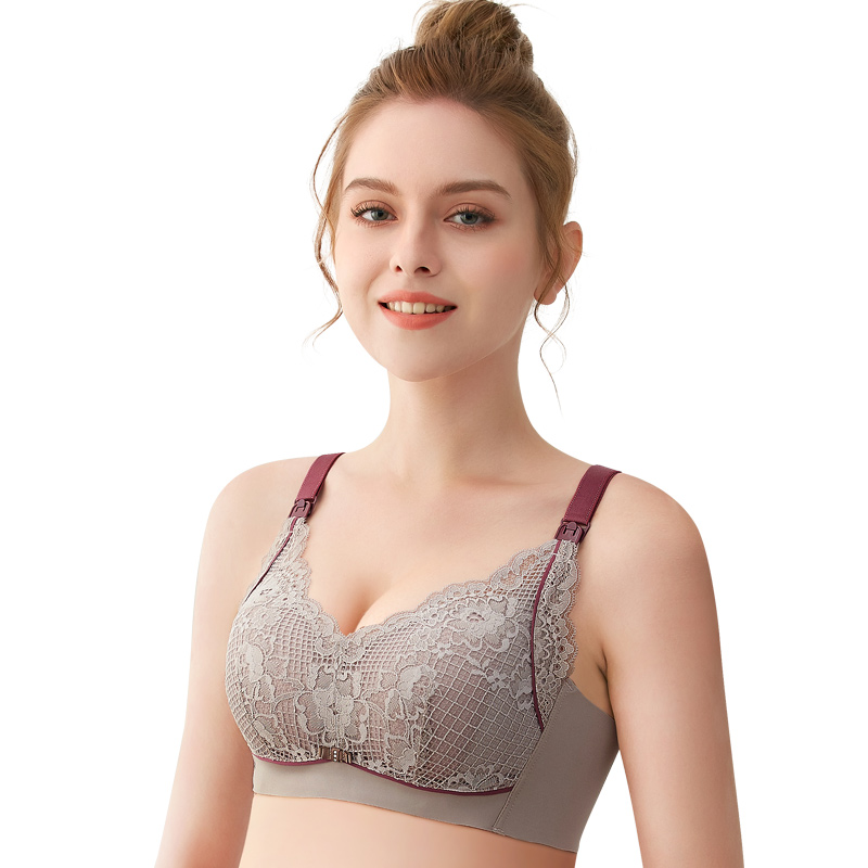 霞婷（xiating）【2件装】哺乳内衣聚拢有型无钢圈喂奶文胸怀孕期孕妇内衣胸罩 21-05香芋色+粉色 XL（参考尺码38/85）