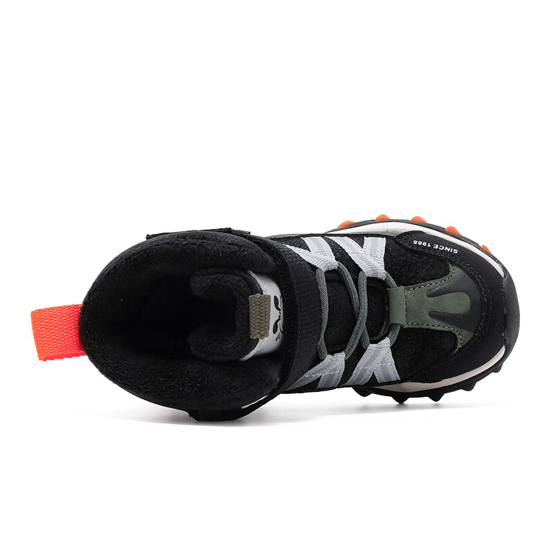 巴布豆童鞋冬季加绒保暖儿童靴子男童二棉鞋女孩软底雪地靴 黑/军绿 33 适合脚长20.3cm