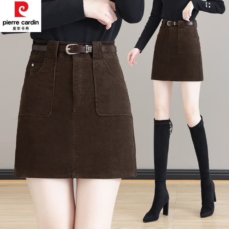 皮尔卡丹（pierre cardin）灯芯绒半身裙女2023秋冬季新款高腰a字短裙防走光条绒包臀裙子 咖色 S使用感如何?
