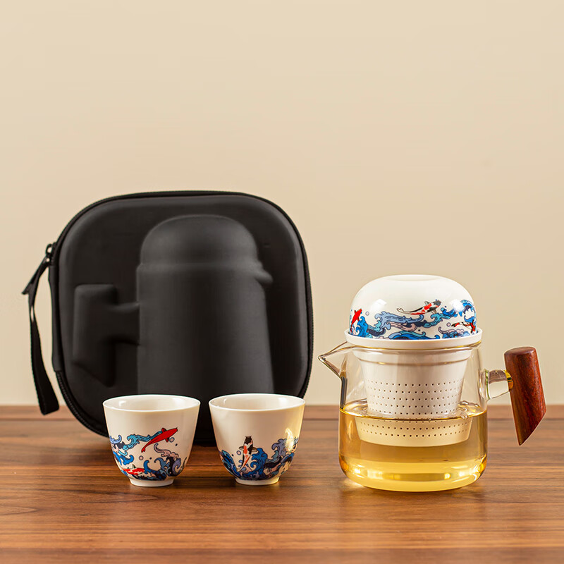 祥业  一壶二杯快客杯便捷式泡茶壶简约收纳户外露营旅行茶具小套组 玻璃年年有鱼（一壶三杯)+旅行包使用感如何?