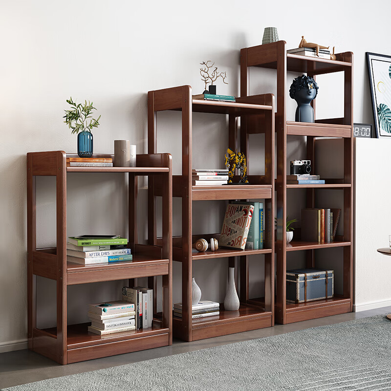 北欧简易家用书架多层组合落地置物架卧室学生收纳架 原木色-三层90cm