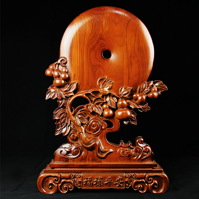 兴润阁桃木摆件客厅装饰品实木雕刻玄关柜酒柜装饰品工艺品 平安扣