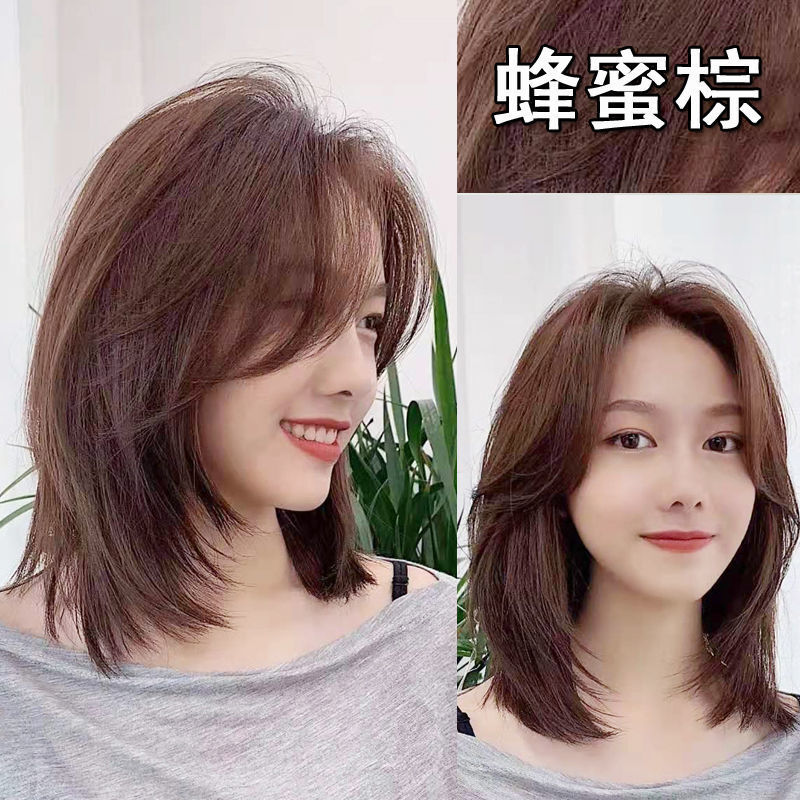 齐肩图片女2021最新款,齐肩卷发图片2021新款 头发的颜色2021流行色女 蜂蜜棕()显白 (发廊专用染料)齐肩短发二盒装