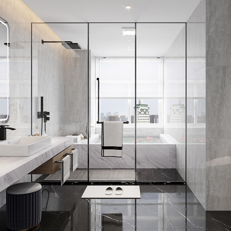 宏宇陶瓷 厨房阳台卫生间地砖中板瓷砖400*800浅灰色现代简约地板砖