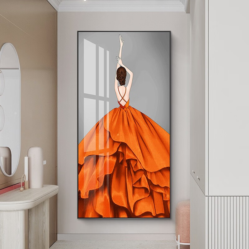 艾舍丽入户玄关装饰画晶瓷画挂画卡通舞动魅力优雅女人楼梯间背景墙