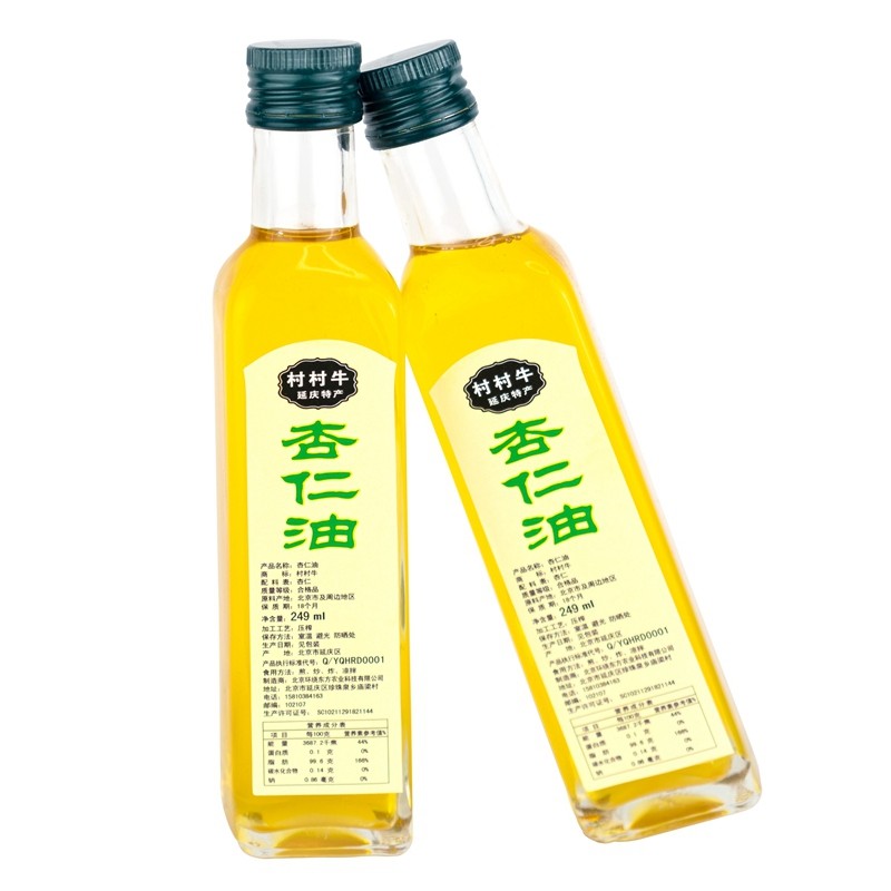 村村牛苦杏仁油249ml食用油初级冷榨多营养烹饪凉拌杏仁油 249ml*2瓶
