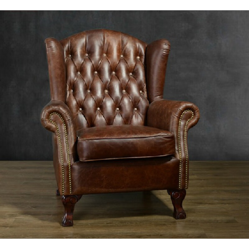 复古做旧皮艺沙发椅欧式客厅办公会所老虎椅现货特卖 环保皮 0cm 单人