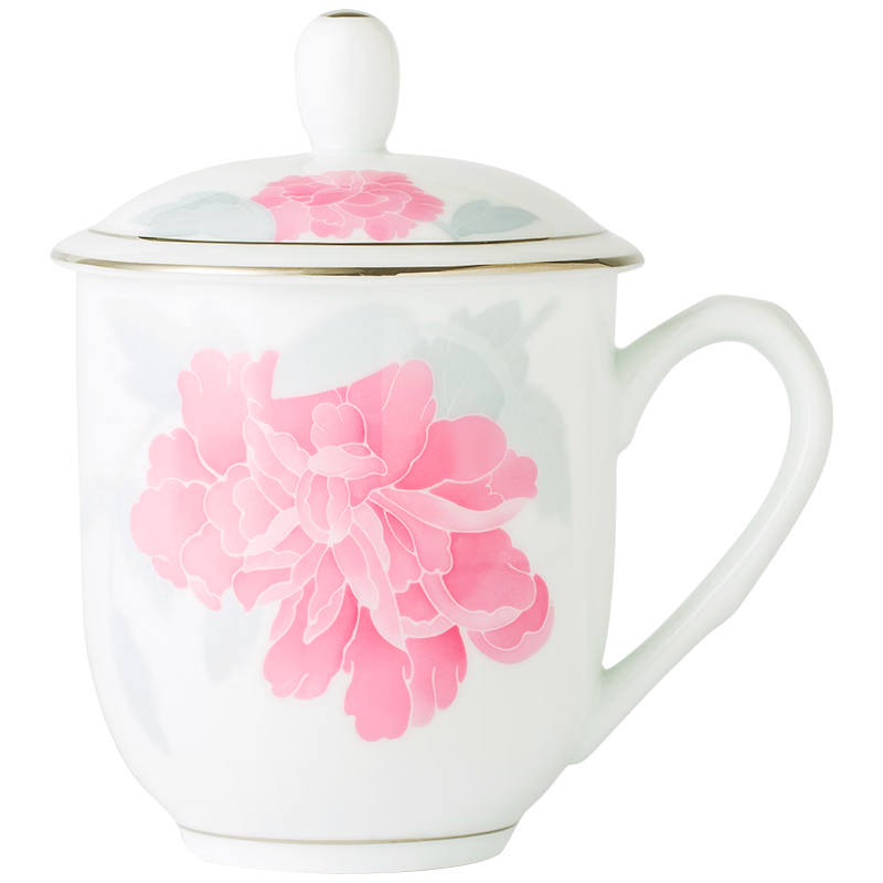 紅官窯國(guó)瓷泡茶杯陶瓷水杯男士喝水杯子有蓋大容量釉下彩杯子定制禮品 國(guó)色天香+藍(lán)牡丹對(duì)杯 600ml 2只