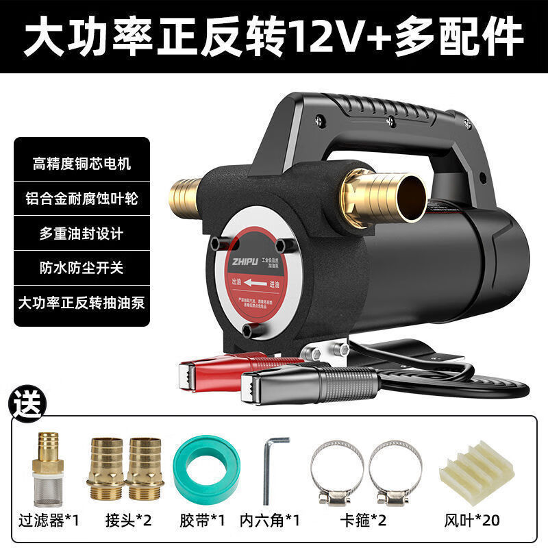 芝浦德国芝浦电动抽油泵12V24V正反转小型自吸泵柴油泵加油机设备神器 大功率正反转抽油泵12V电压+多配