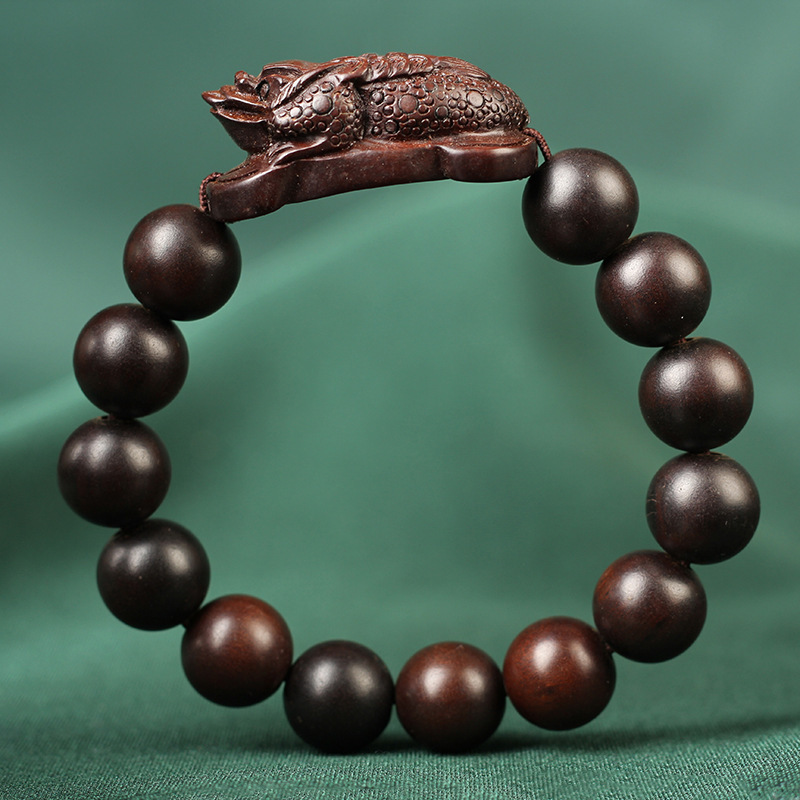 京佳雷击枣木金蟾手串 黑枣木貔貅男士手链 雷劈木木质佛珠礼物藏品