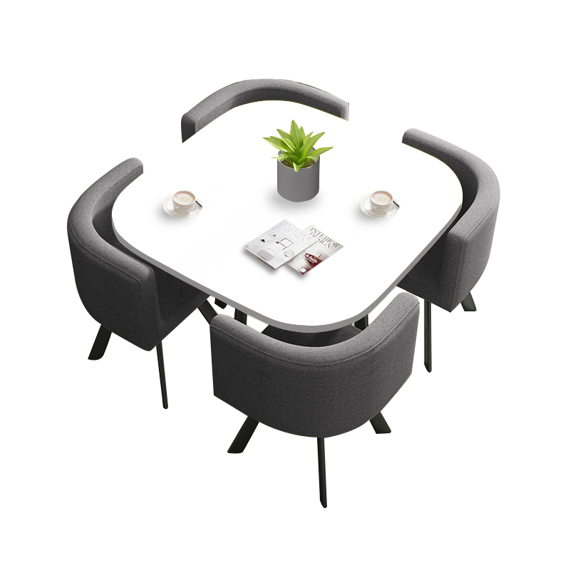 欧宝美洽谈桌椅组合会客办公室休闲咖啡厅小户型圆形接待桌椅一桌四椅黄白皮椅