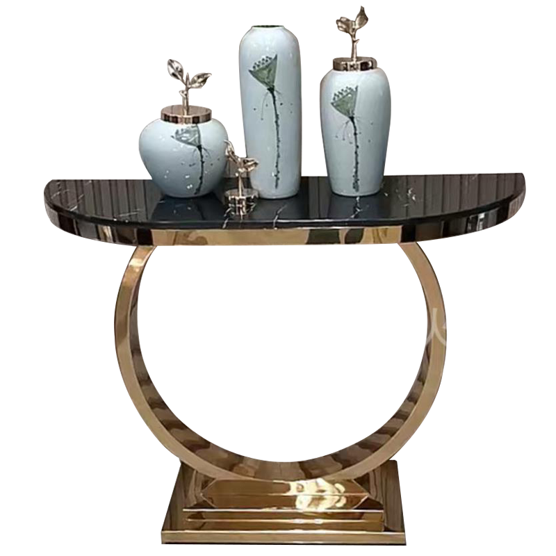 初岛 轻奢玄关桌 现代简约酒店办公室风水摆放桌不锈钢轻奢玄关柜极简半圆弧形靠墙玄关台条案端景台 100*35*85cm 弧面(白色面) 组装