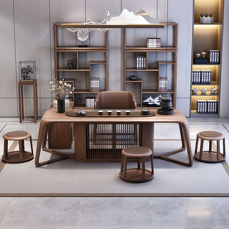 雅戈兰罗乌金木茶桌茶吧桌茶艺桌禅意茶桌新中式茶桌椅组合实木办公