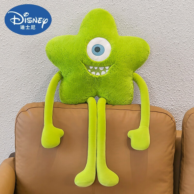 迪士尼(disney)绿色星星靠垫独眼睛怪兽表情抱枕搞怪呆萌长腿毛绒玩具