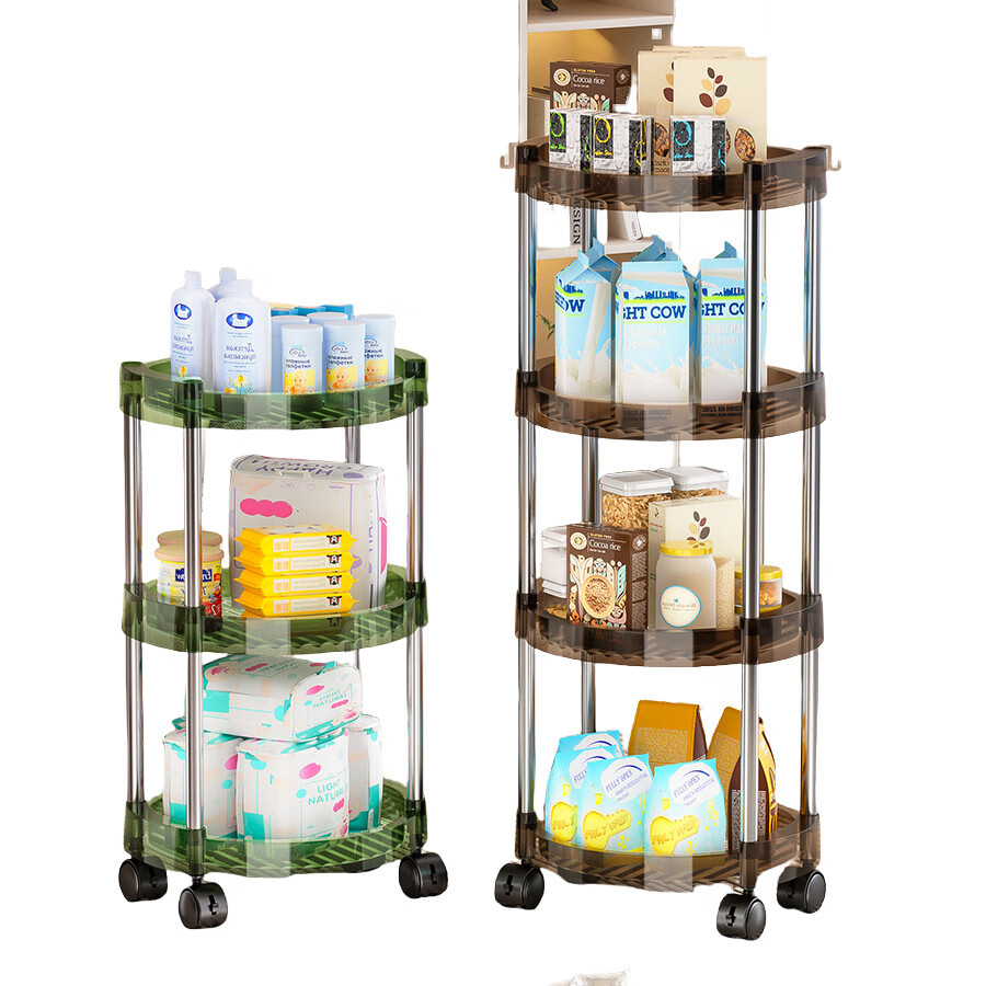 小推车置物架多层收纳架落地零食架客厅架宿舍卧室收纳架 绿色3层(豪华透明款)