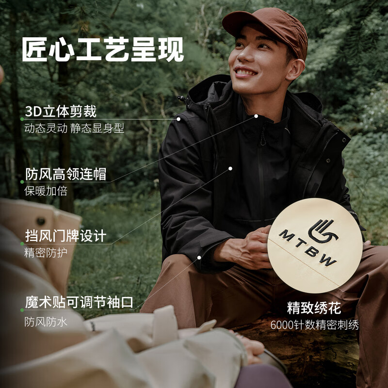 美特斯邦威【华夏之壳-林壳】冲锋衣男士年春季新款高街外套 浅云白 L 175 96A