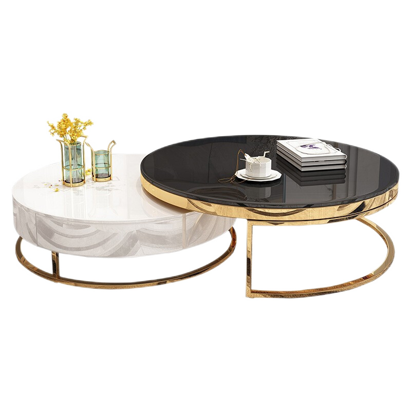 初岛 茶几 美式轻奢茶几 现代简约钢化玻璃茶几 茶桌小户型客厅储物茶几 组合创意茶几 大小茶几 70cm+80cm组合 整装