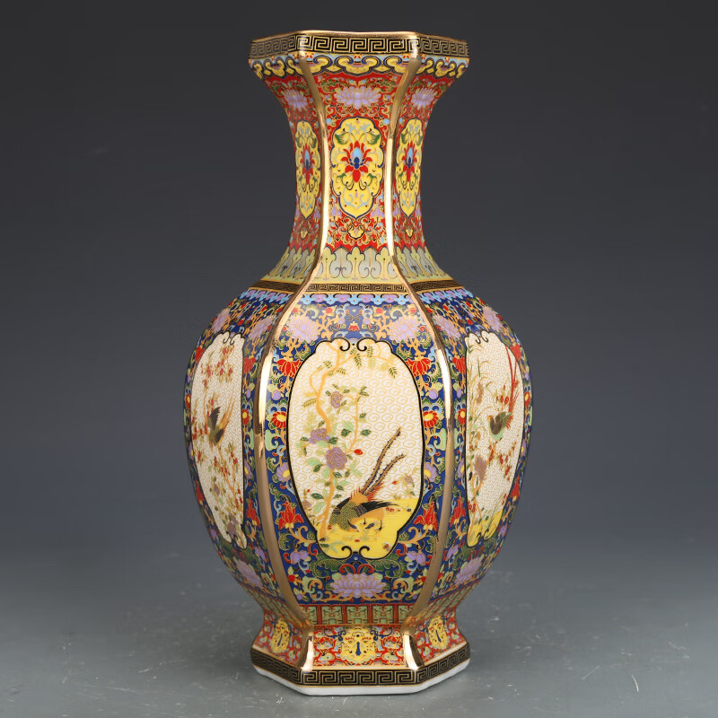 璟館 景德镇陶瓷器摆件插花的花瓶古董古玩玄关干花花瓶雍正珐琅彩六