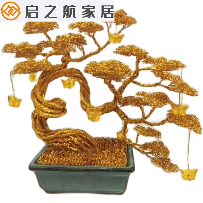 abdt铜丝工艺品仿真文客松手工铁丝编制发财树摇钱树摆件铜丝树聚宝礼