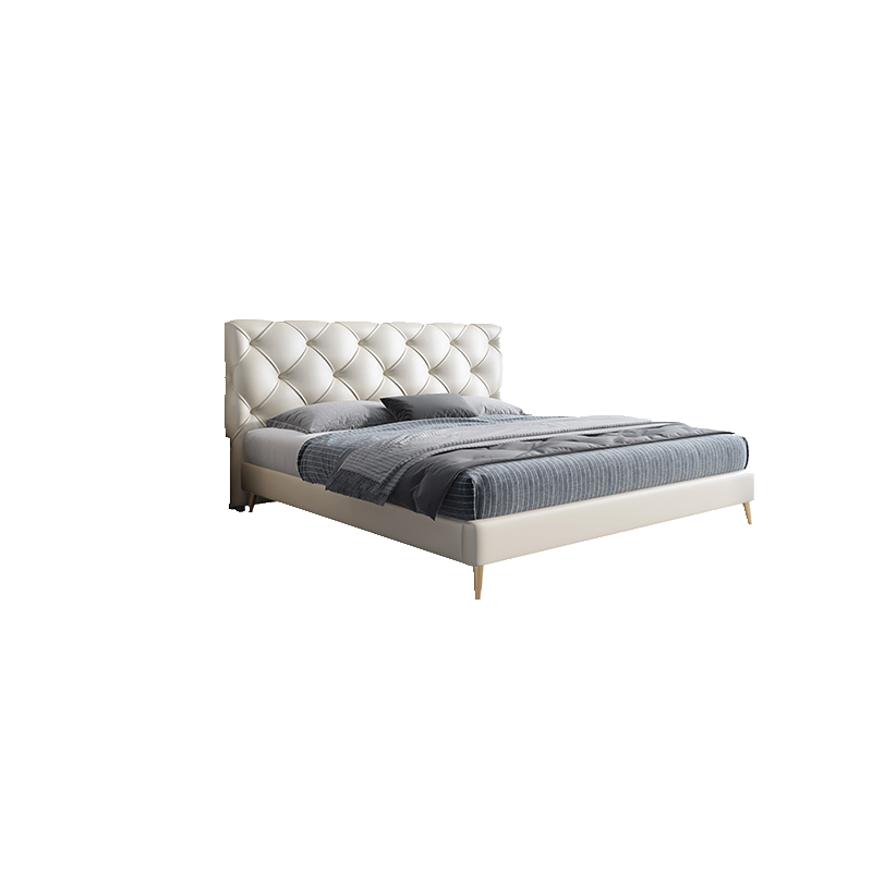 雅佳顿 意式皮床现代简约双人床轻奢主卧大床极简软包实木床 单床 1500mm*2000mm  框架结构