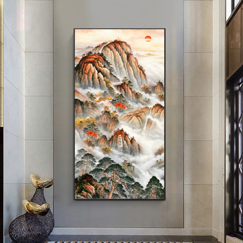 有山无水靠山画 泰山画靠山图鸿运当头大山玄关装饰画寓意好日出挂画