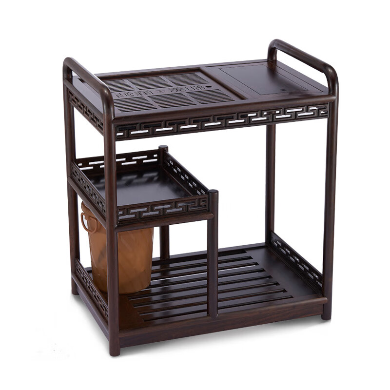 汉唐（hantang） 实木整套茶具茶车套装可移动阳台茶水架茶水车自动上水泡茶 黑紫檀茶车  面板系列 67*45*75cm