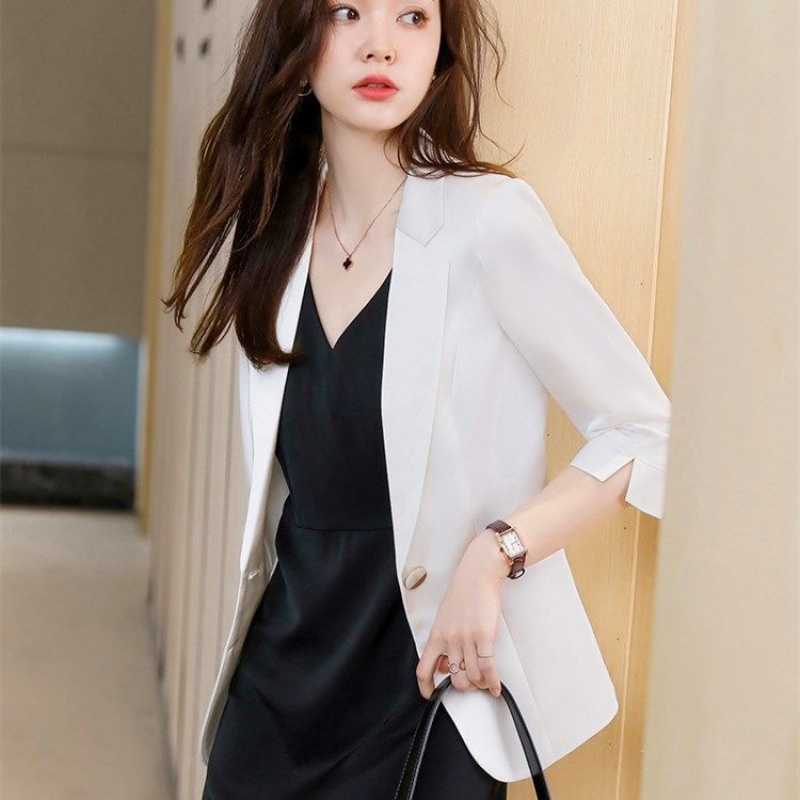 【高品质外套女】白色小西装外套女春秋2021新款薄款.