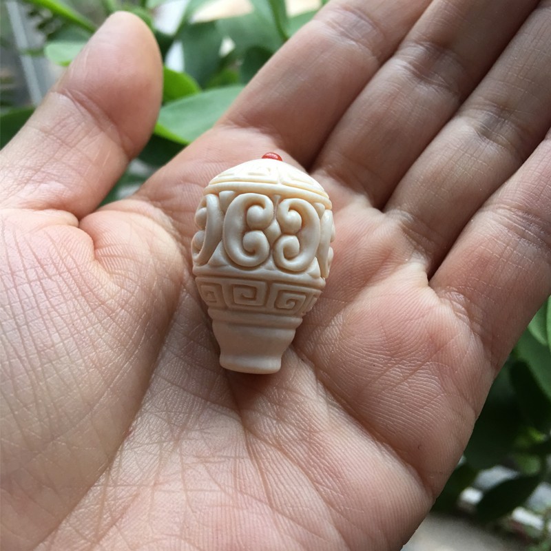 顶盈 天然猛犸象牙如意水滴回纹珠 一体三通佛头 佛珠菩提配饰文玩 高