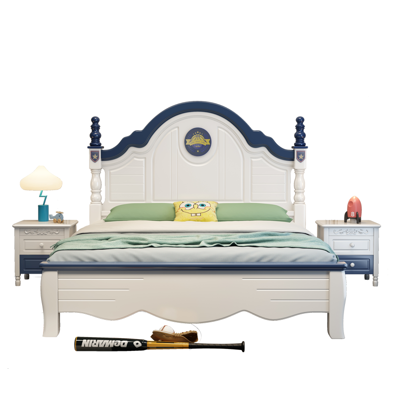 优卡吉 实木床1.2m美式青少年双人床1.5米公主床儿童床储物床GL-B5 尺寸可选框架结构