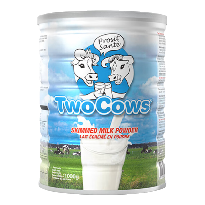 Two Cows双牛脱脂奶粉1kg成人奶粉荷兰高钙无蔗糖儿童学生青少年中老年