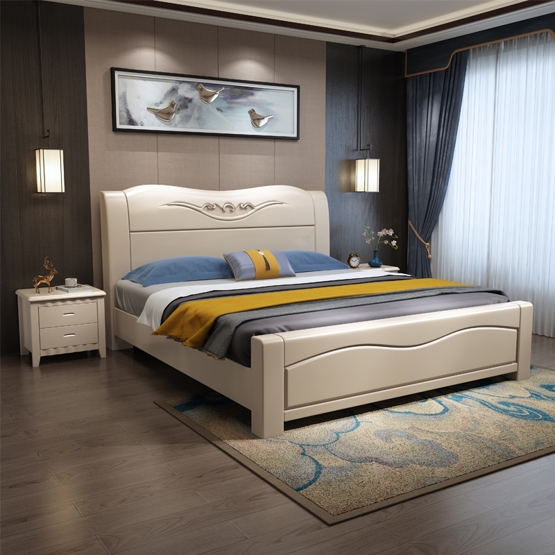 新中式现代简约白色实木床1.8米1.